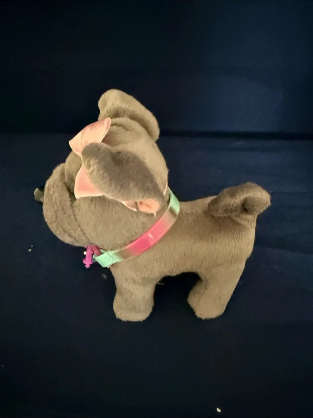 American Girl Gray Plush Dog Toy with Pink Bow and Pink Charm